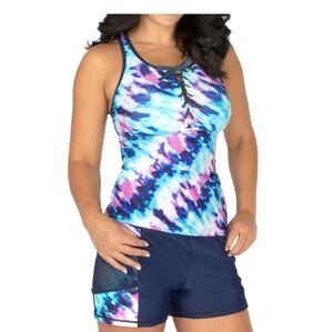 Free Country Aqua and Navy Strappy Bikini Top